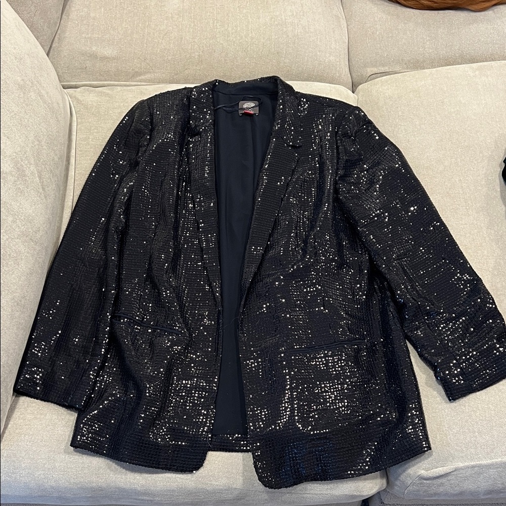 Vince Camuto Women's Sequin Party Cocktail Blazer Jacket Size 16 Navy Blue